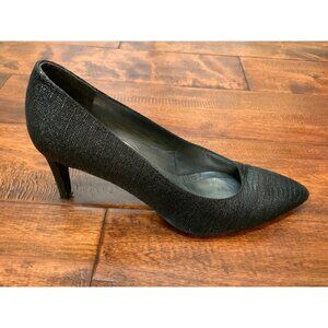 Stuart Weitzman Black Faux Alligator Texture Pointed Toe Heels, Size 9 (US)